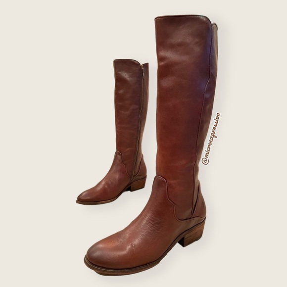 $429 Frye Carson Piping Cognac Brown Leather Tall Zip Up Fall/Winter/Spring Boot - Picture 9 of 16